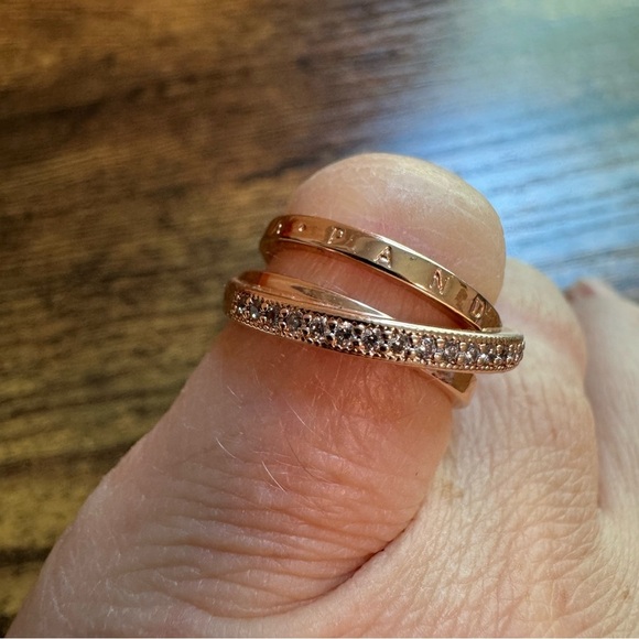 Pandora Crossover Pavé Triple Band Ring 14k Rose Gold Plating Size 4.5 - Picture 5 of 10